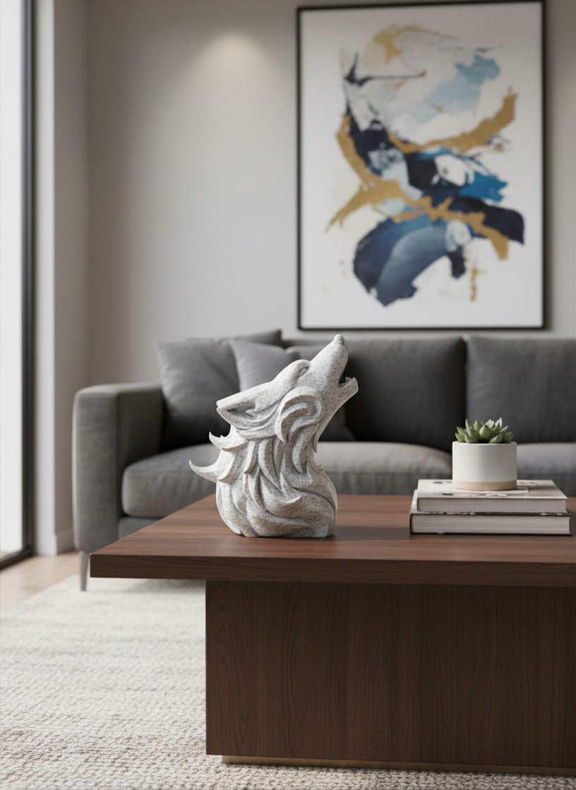Howling Wolf Figure - Plant-Based Marble Finish Decor by LayerN