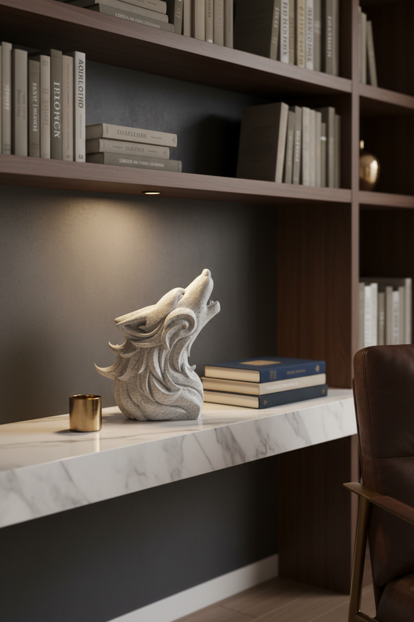 Howling Wolf Figure - Plant-Based Marble Finish Decor by LayerN